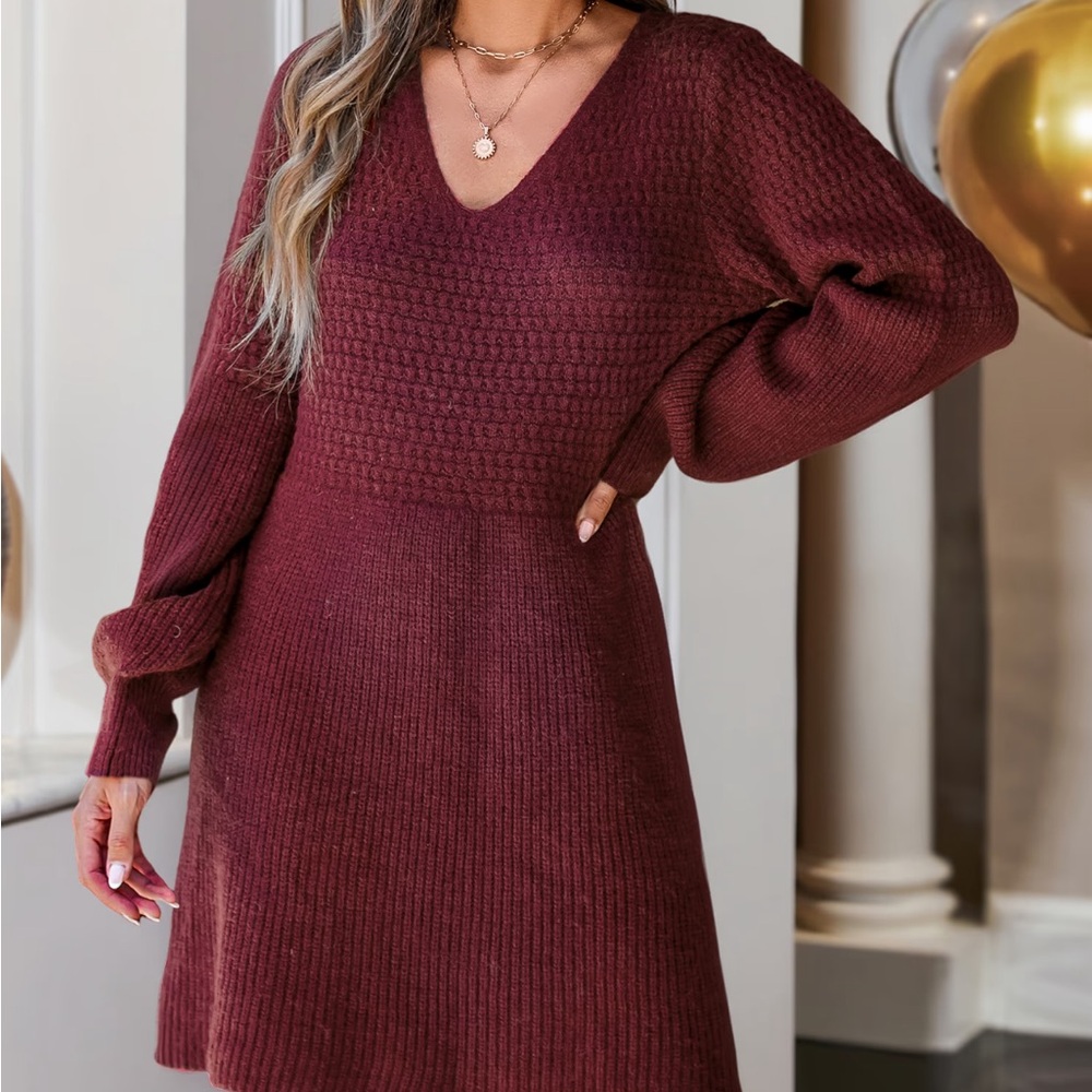Elegant Burgundy Knit Dress